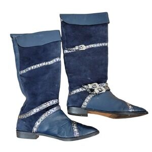 Willy Van Rooy Boots Womens Size 9 Blue Leather Studded Metallic Tall Riding